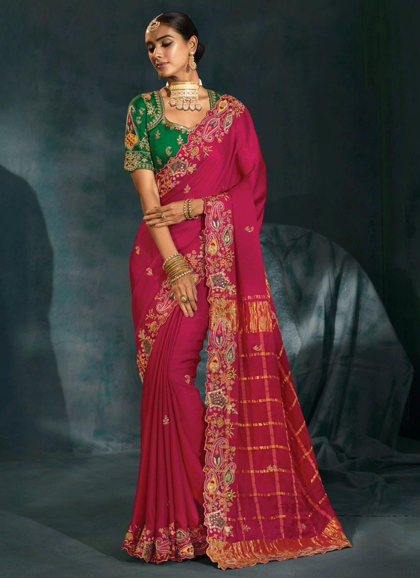 Royal Rani Pink Pure Gaji Silk Saree