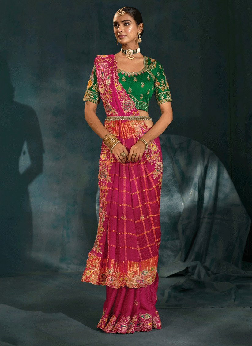 Royal Rani Pink Pure Gaji Silk Saree
