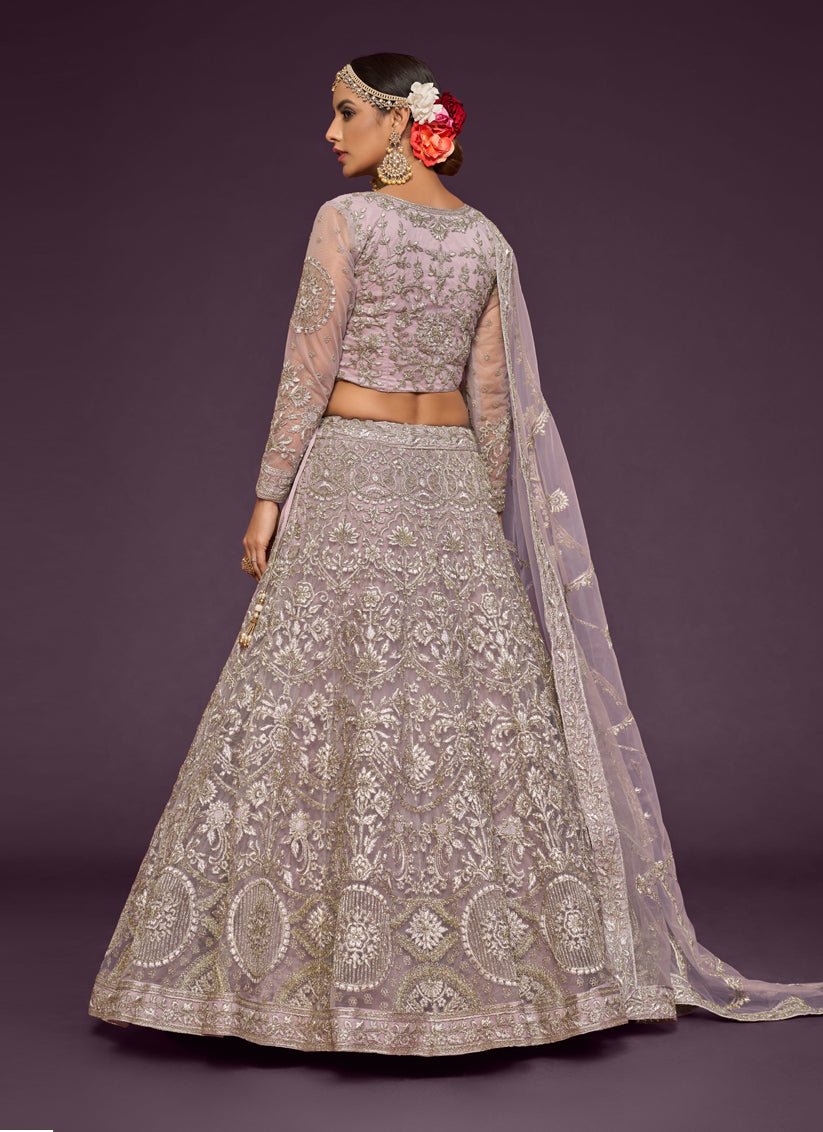 Dusty Orchid Net Embroidered Designer Lehenga Choli