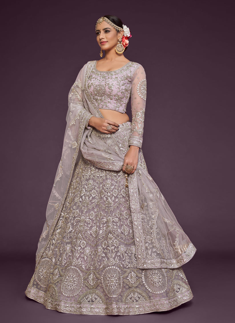 Dusty Orchid Net Embroidered Designer Lehenga Choli