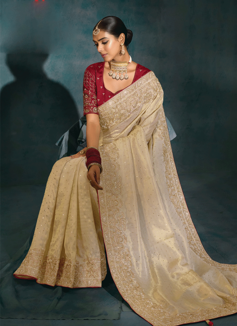 Classic Ivory Pure Silk Saree