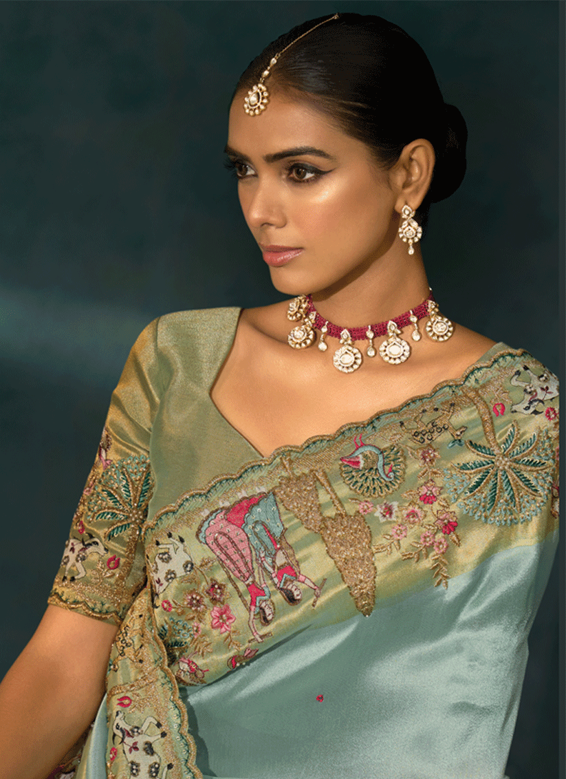 Graceful Mint Blue Pure Silk Saree