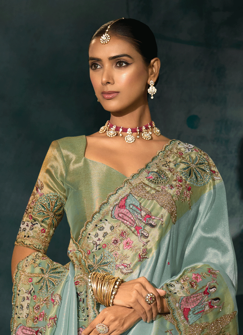 Graceful Mint Blue Pure Silk Saree