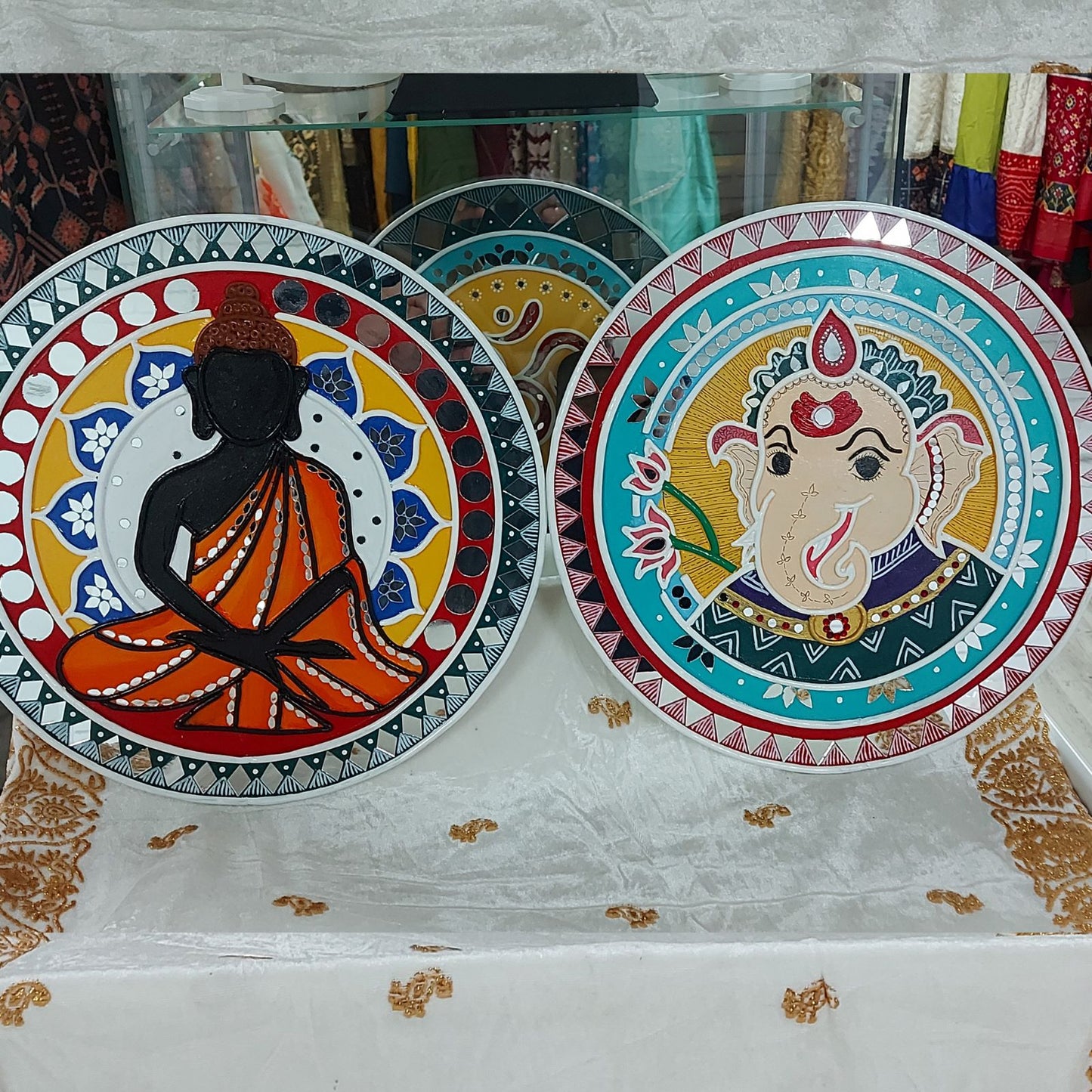 Set of 2 - Budhha and Ganesha Lippan Art Wall Plate