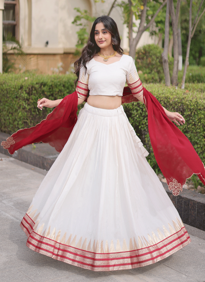 White Viscose Jacquard Designer Embroidered Chaniya Choli