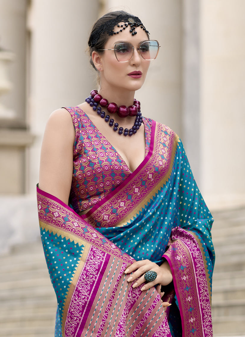 Peacock Blue Banarasi Silk Woven Saree