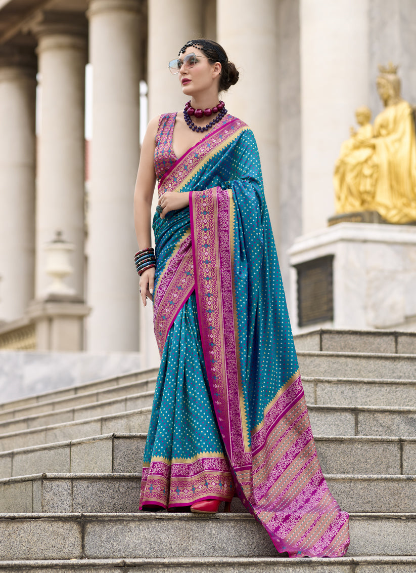 Peacock Blue Banarasi Silk Woven Saree