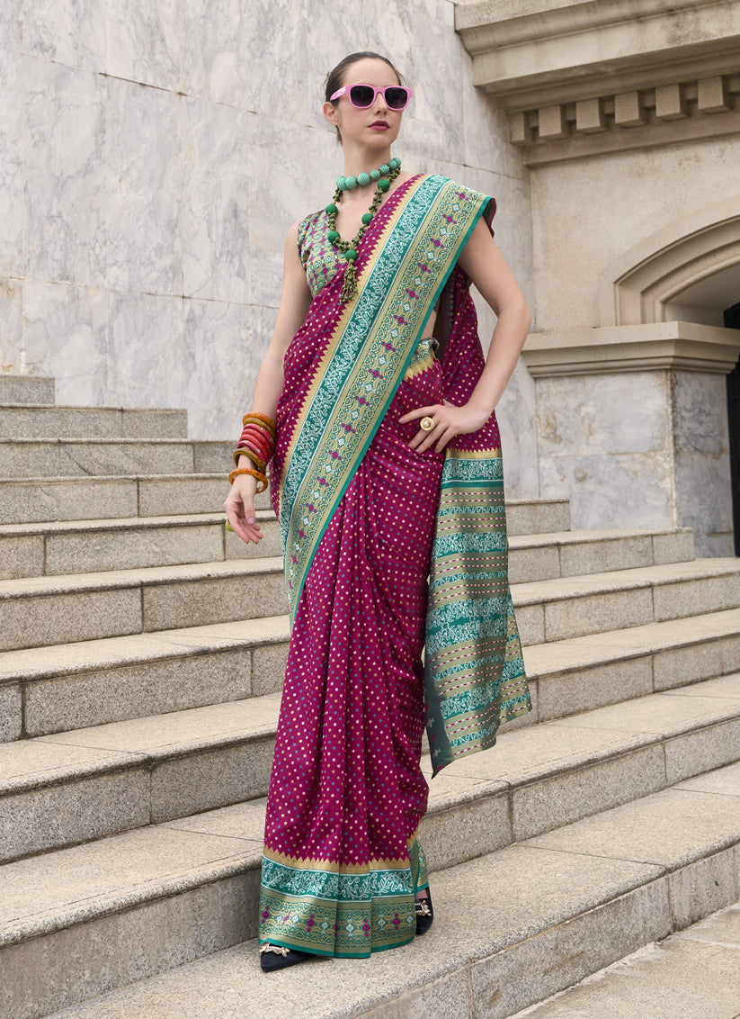 Raspberry Pink Banarasi Silk Woven Saree