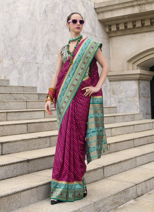 Raspberry Pink Banarasi Silk Woven Saree