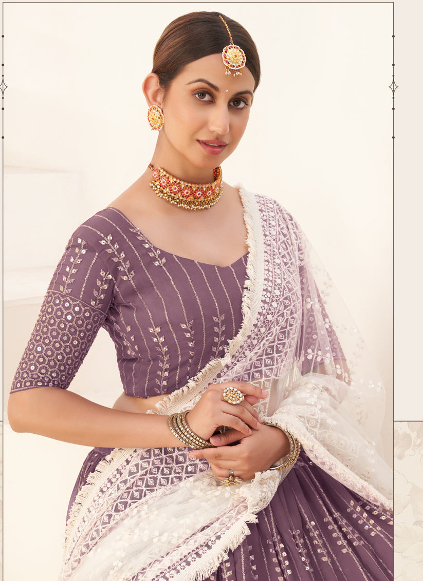 Twilight Lavender Georgette Sequins Lehenga Choli