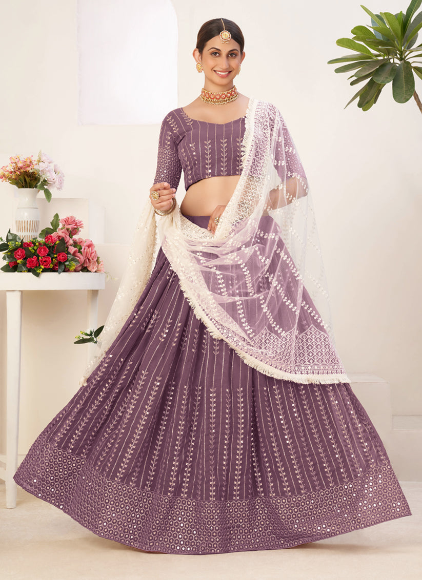 Twilight Lavender Georgette Sequins Lehenga Choli