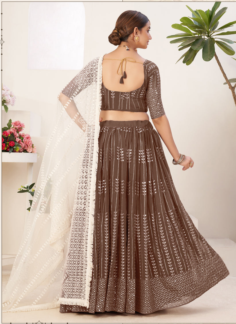 Caramel Georgette Sequins Lehenga Choli