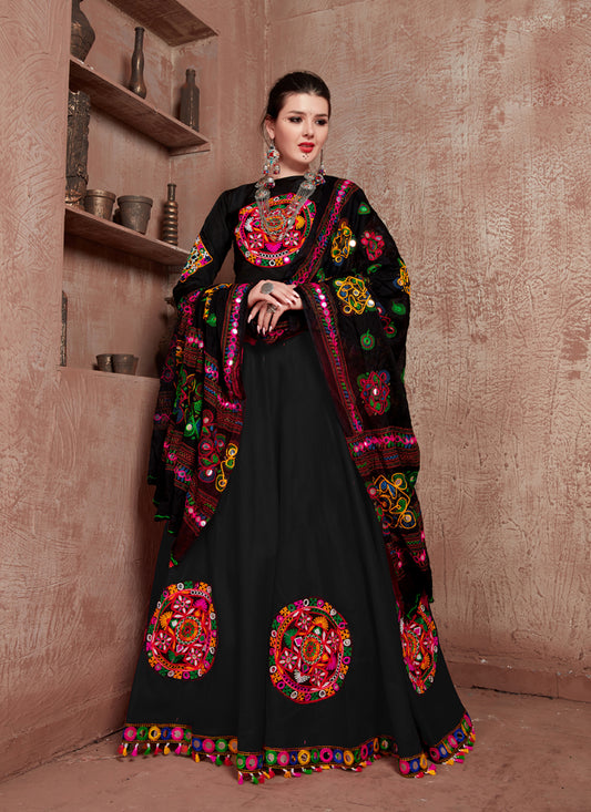 Black Cotton Gamthi Work Chaniya Choli