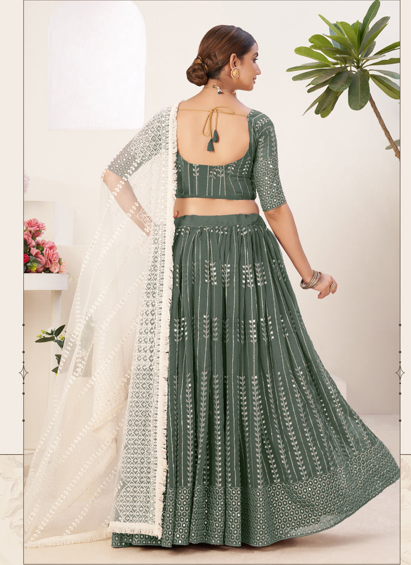 Moss Grey Georgette Sequins Lehenga Choli