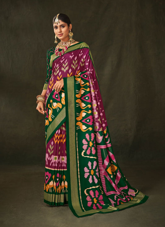 Magenta Silk Saree with Foil Work