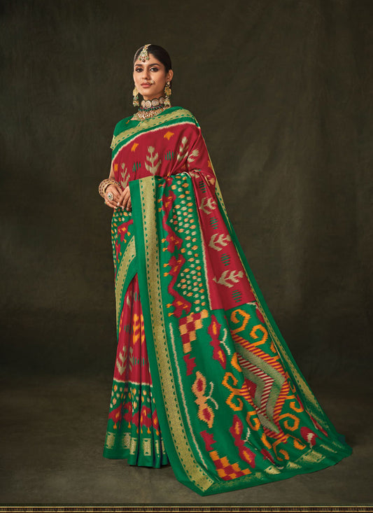 Carrot Red Silk Saree with Foil Work