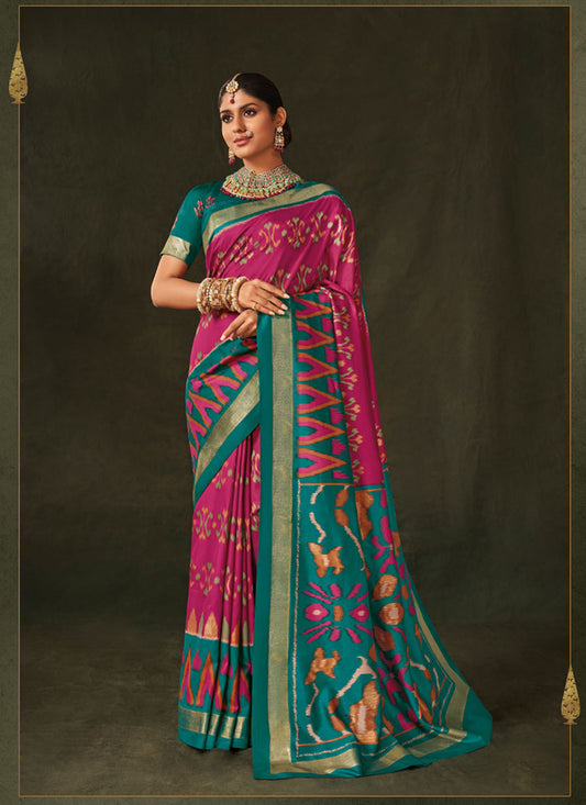 Rani Pink Silk Saree with Foil Work