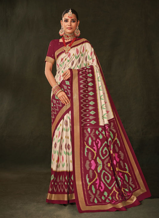 Off White Silk Saree with Foil Work