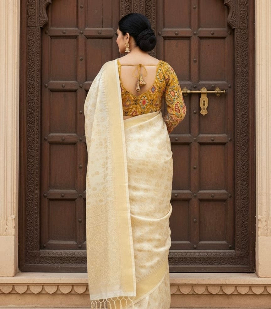 Yellow chiffon Heavy Embroidery readymade blouse