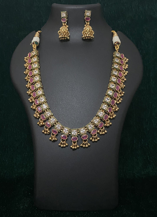 Pink Kundan Studded Choker Necklace Set