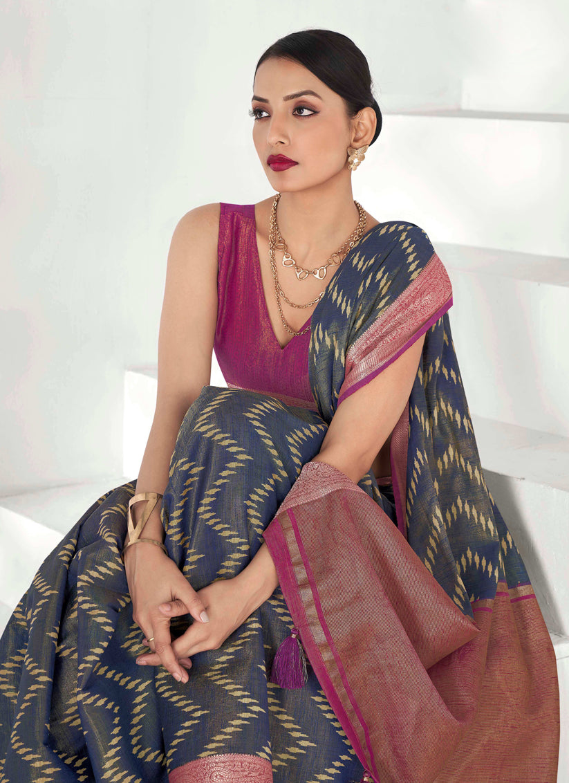 Slate Grey Tissue Silk Woven Saree