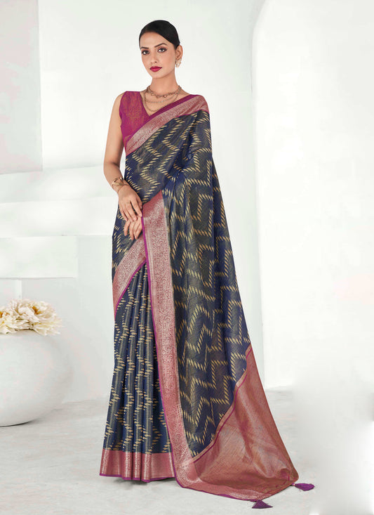 Slate Grey Tissue Silk Woven Saree