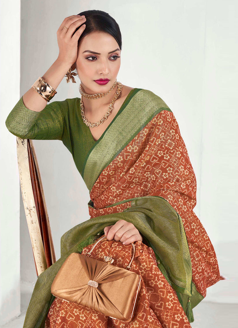 Rust Orange Tissue Silk Woven Saree