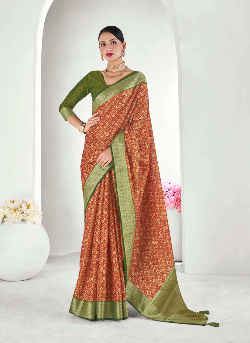 Rust Orange Tissue Silk Woven Saree