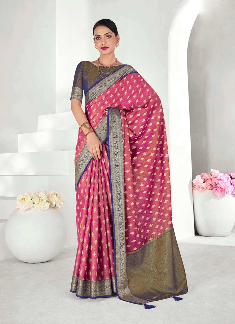 Rouge Pink Tissue Silk Woven Saree