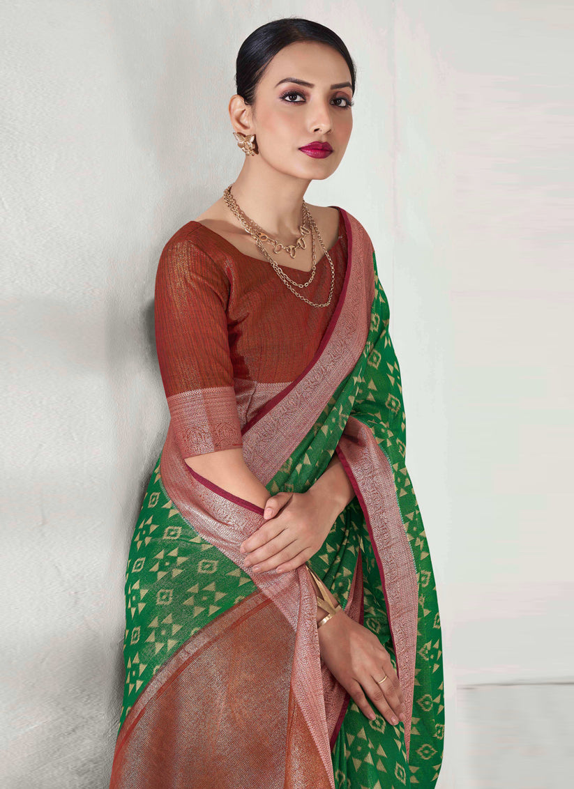 Emerald Green Tissue Silk Woven Saree