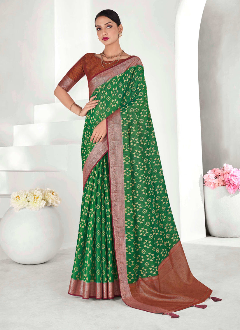 Emerald Green Tissue Silk Woven Saree