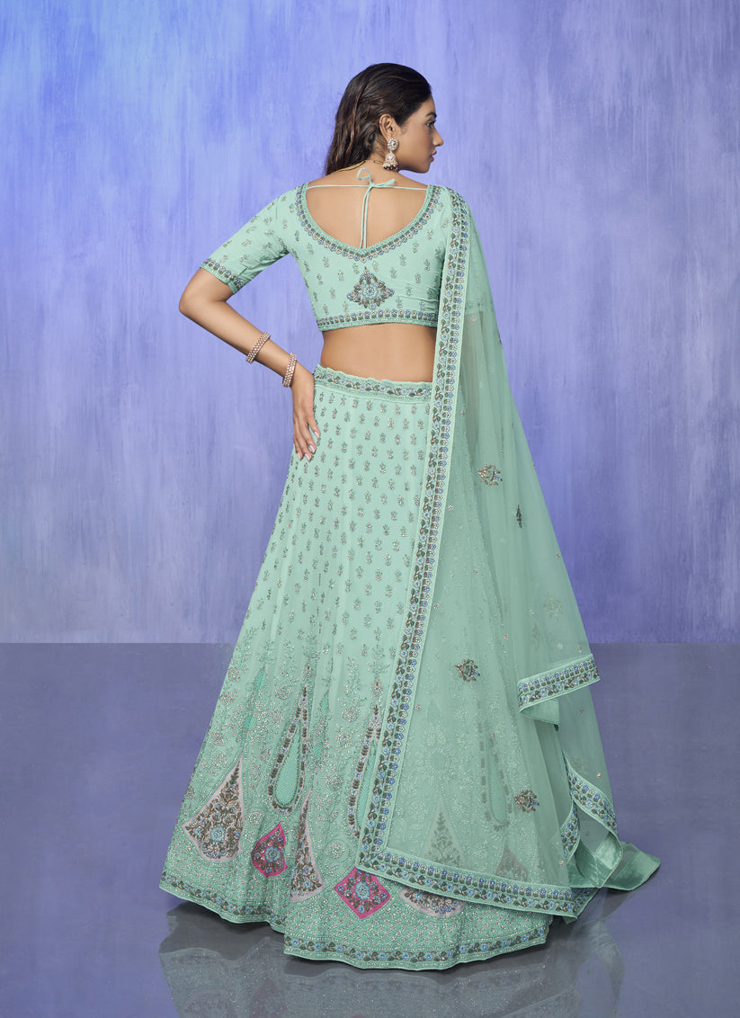 Aqua Green Heavy Designer Lehenga Choli Set