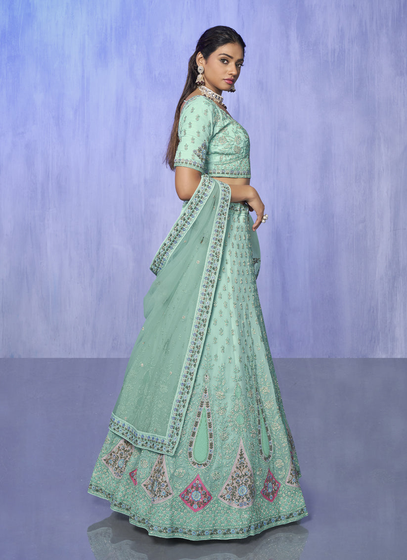 Aqua Green Heavy Designer Lehenga Choli Set