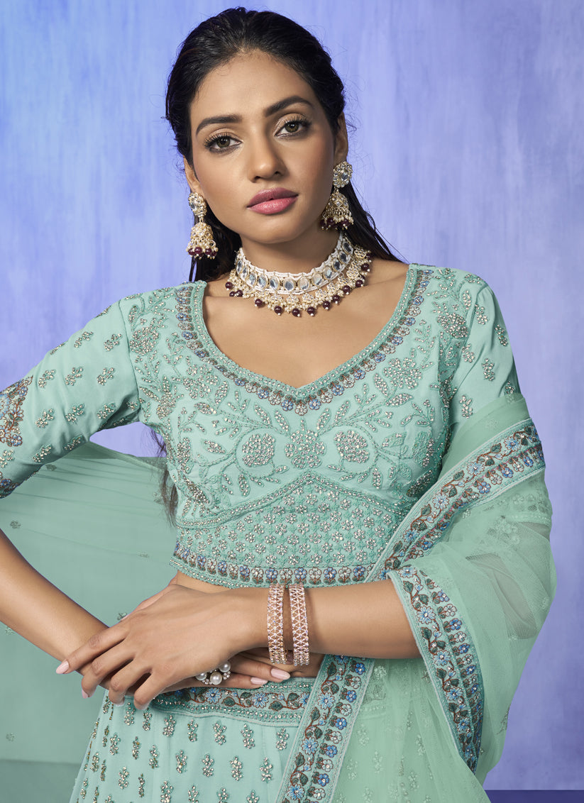 Aqua Green Heavy Designer Lehenga Choli Set