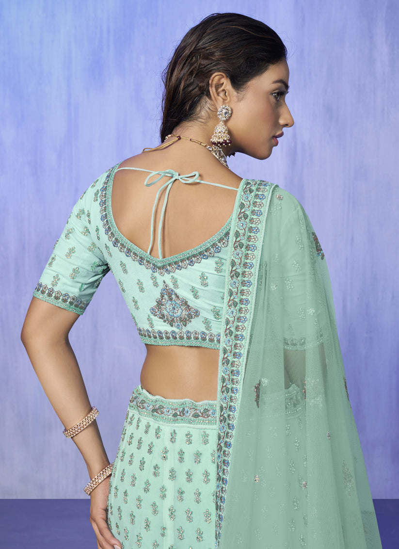 Aqua Green Heavy Designer Lehenga Choli Set