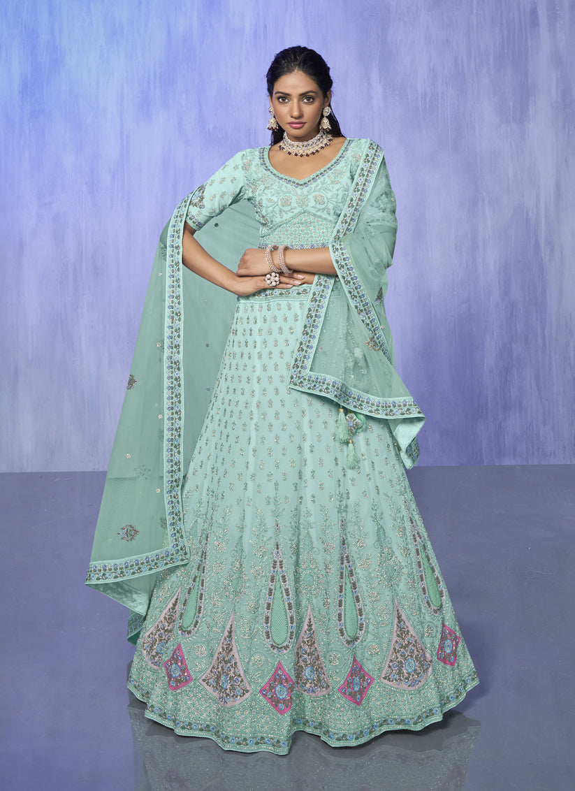 Aqua Green Heavy Designer Lehenga Choli Set