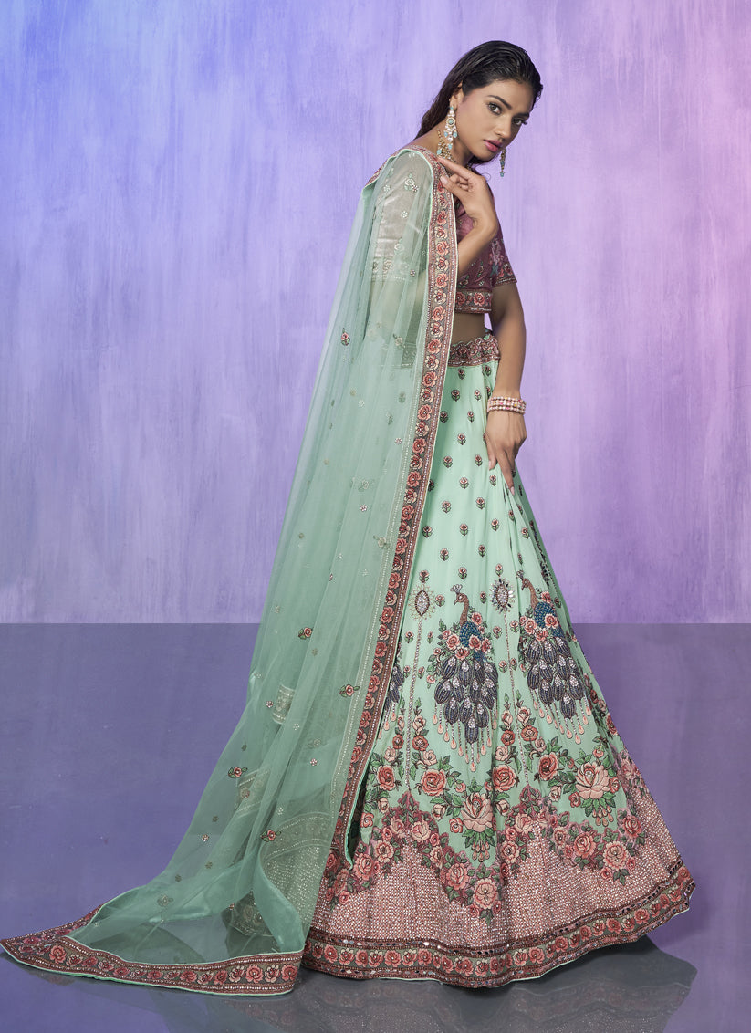 Aqua Blue Heavy Designer Lehenga Choli Set