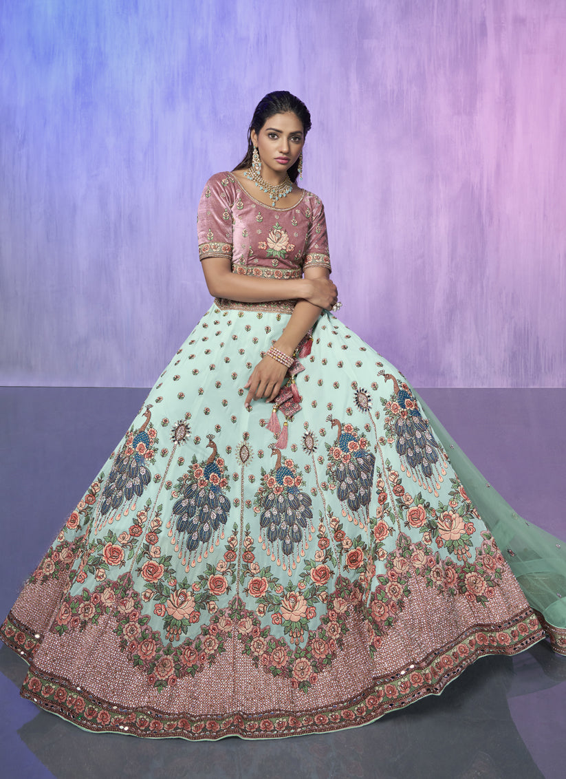 Aqua Blue Heavy Designer Lehenga Choli Set