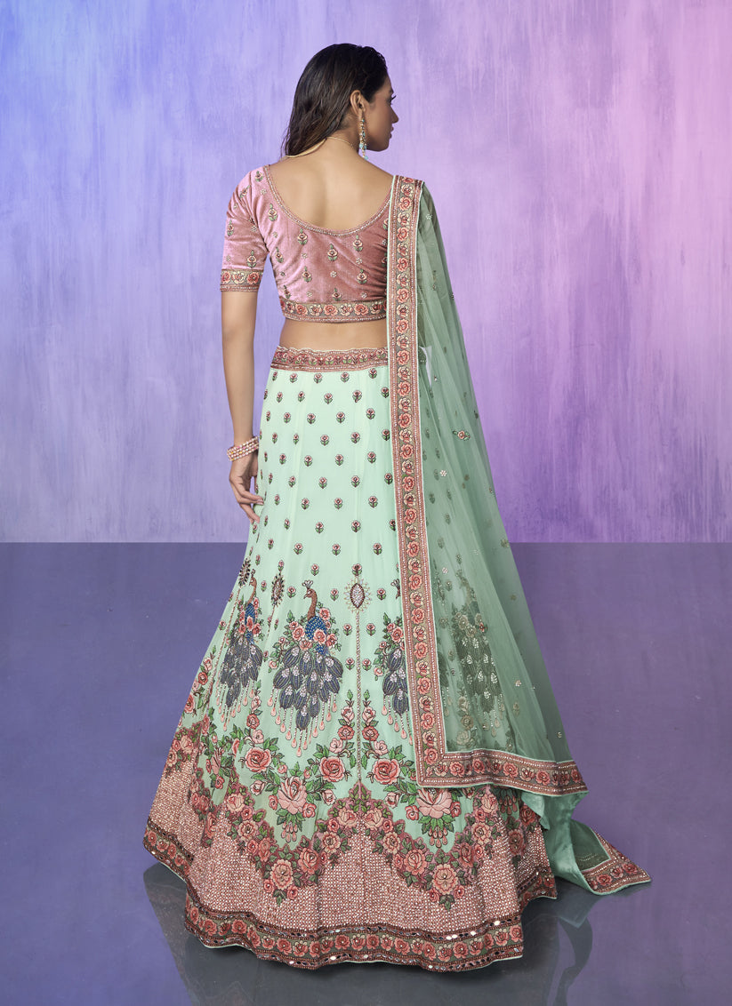 Aqua Blue Heavy Designer Lehenga Choli Set