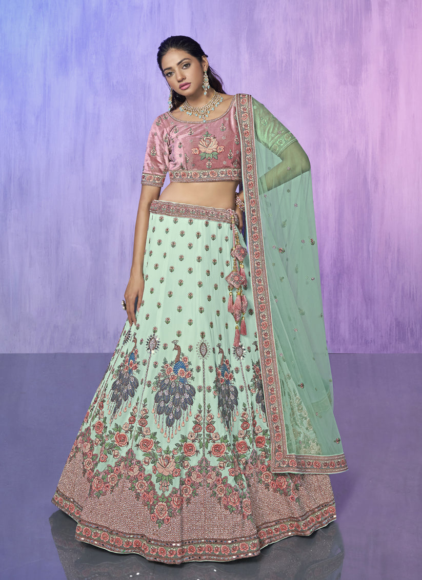 Aqua Blue Heavy Designer Lehenga Choli Set