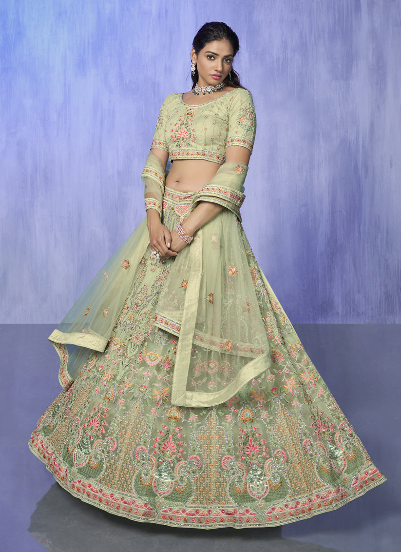 Parrot Green Heavy Designer Lehenga Choli Set