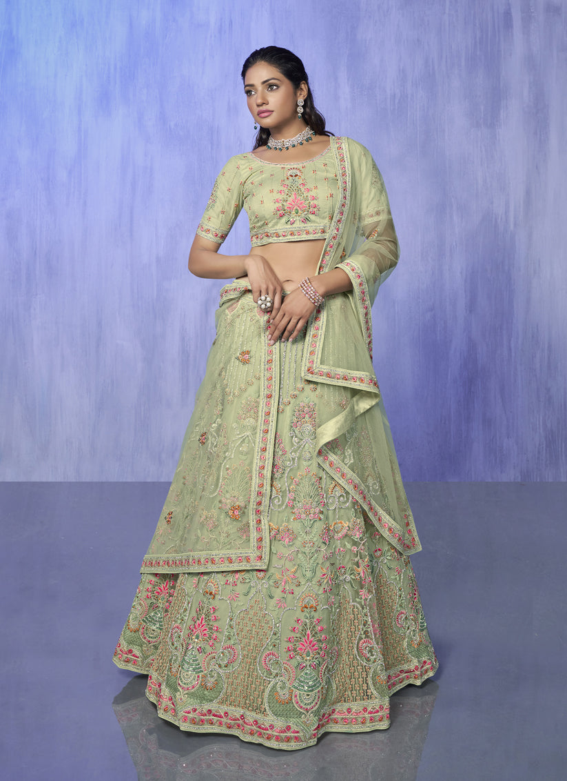 Parrot Green Heavy Designer Lehenga Choli Set