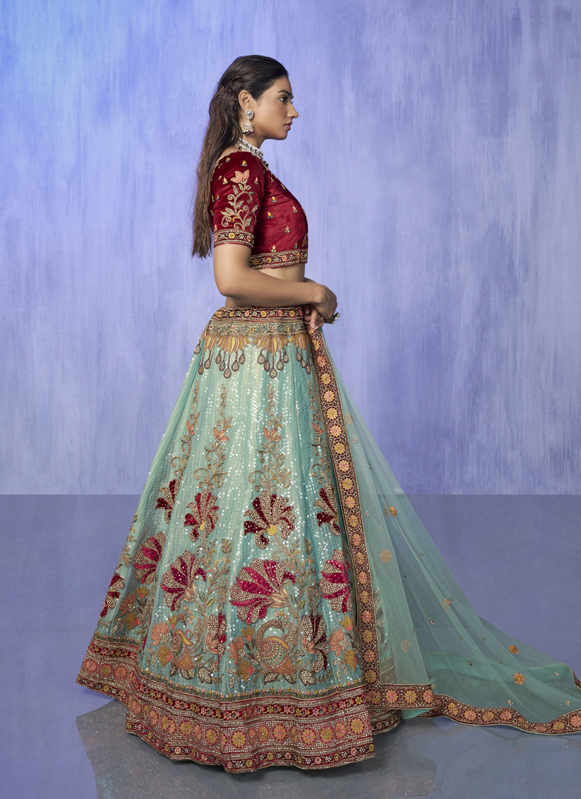 Turquoise Heavy Designer Lehenga Choli Set