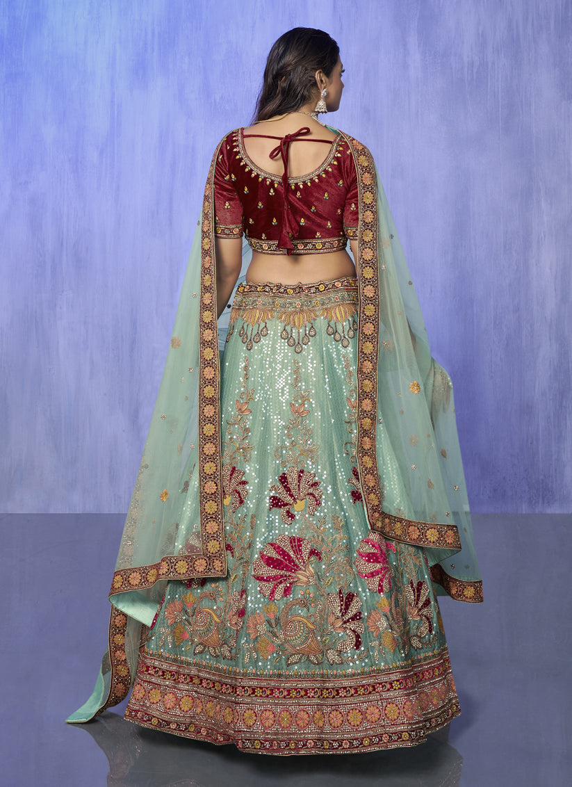 Turquoise Heavy Designer Lehenga Choli Set