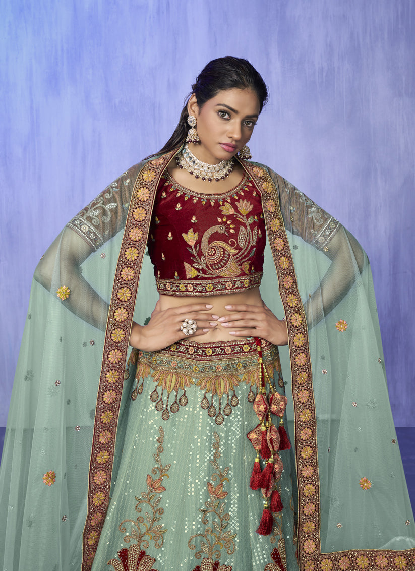 Turquoise Heavy Designer Lehenga Choli Set