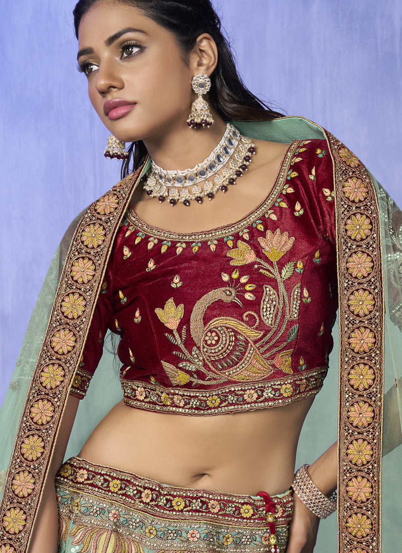 Turquoise Heavy Designer Lehenga Choli Set