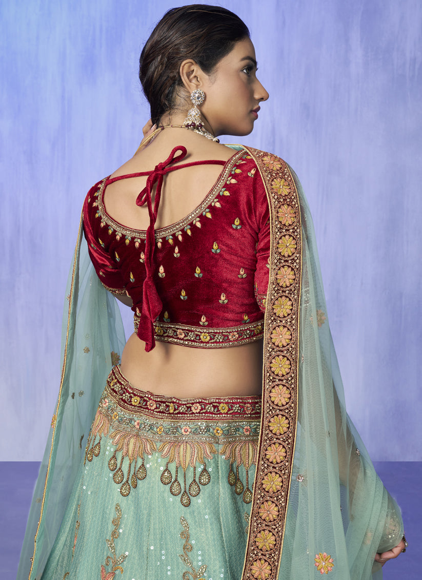 Turquoise Heavy Designer Lehenga Choli Set