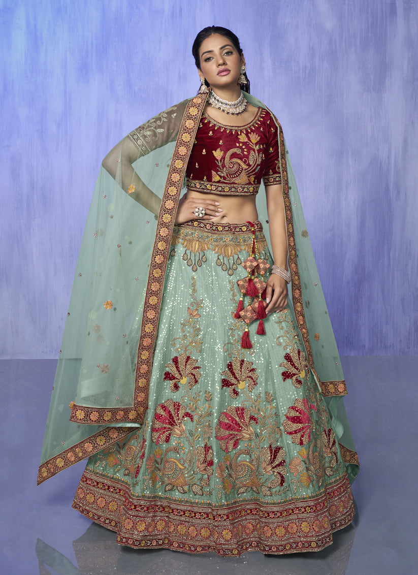 Turquoise Heavy Designer Lehenga Choli Set