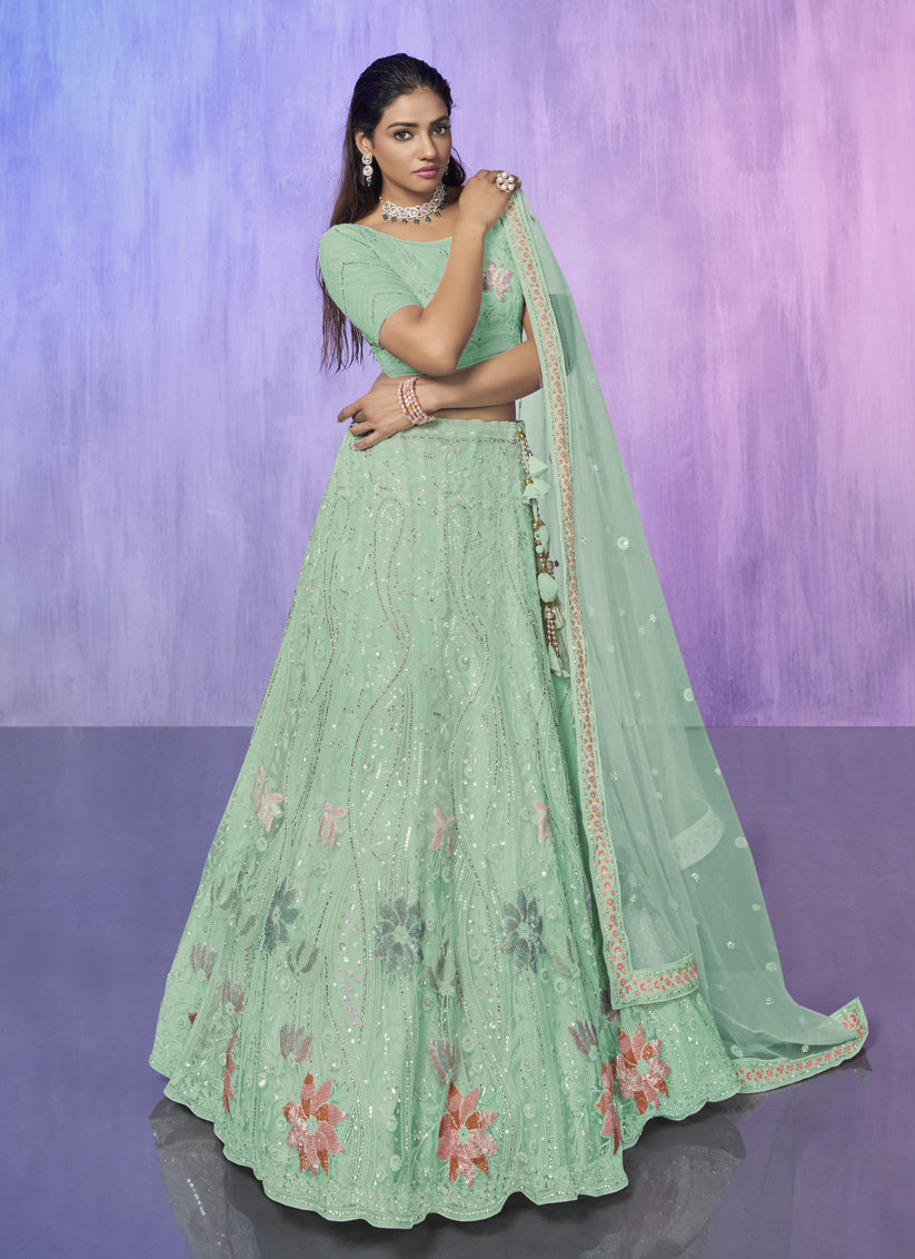 Aqua Green Heavy Designer Lehenga Choli Set