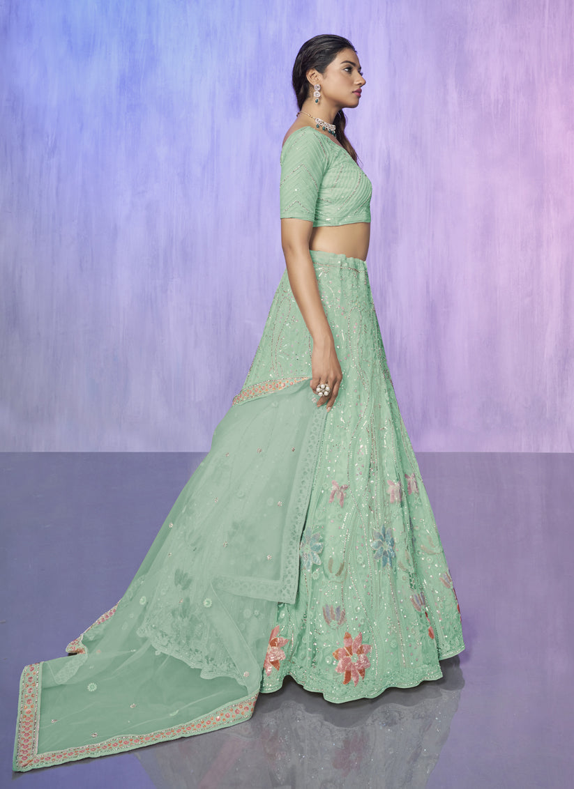 Aqua Green Heavy Designer Lehenga Choli Set